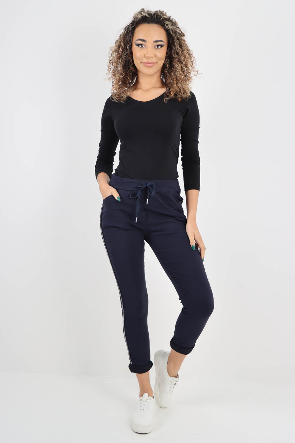 Side Glitter Ribbon Drawstring Magic Pants