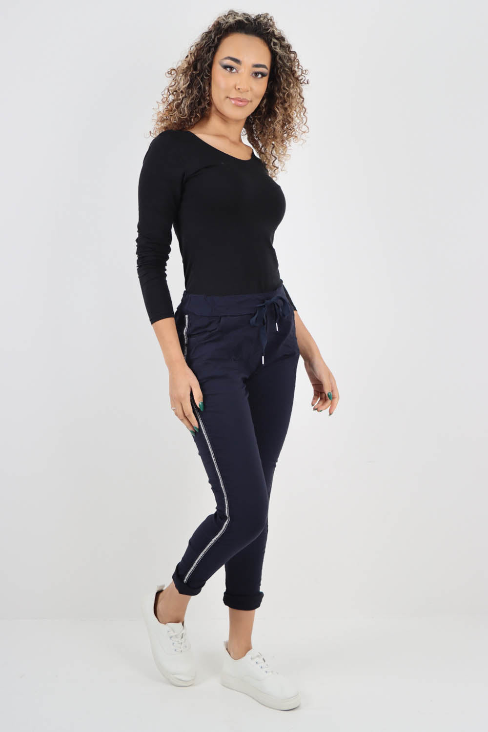 Side Glitter Ribbon Drawstring Magic Pants