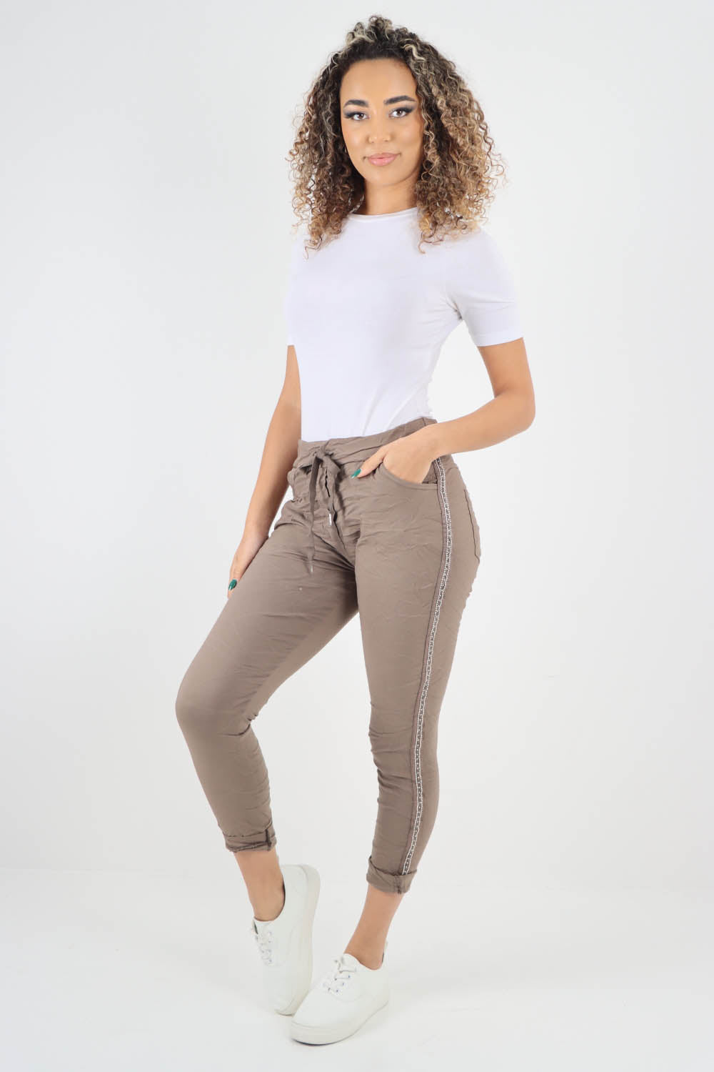 Side Glitter Ribbon Drawstring Magic Pants