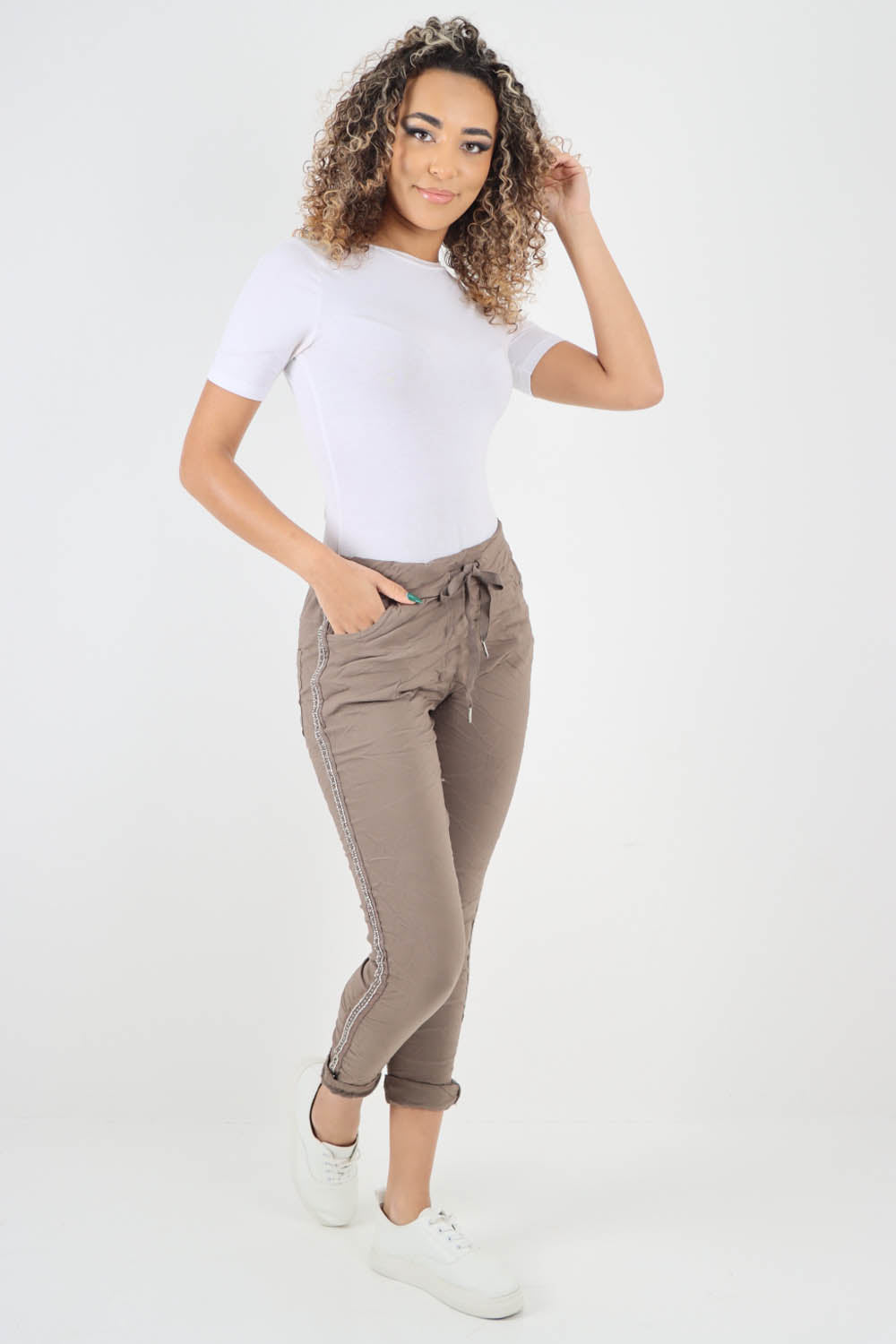 Side Glitter Ribbon Drawstring Magic Pants