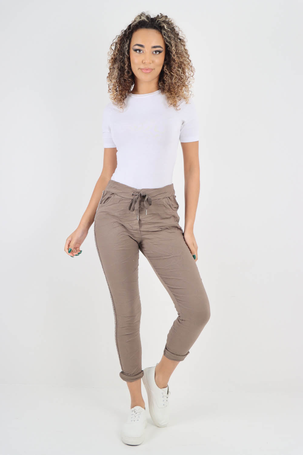 Side Glitter Ribbon Drawstring Magic Pants