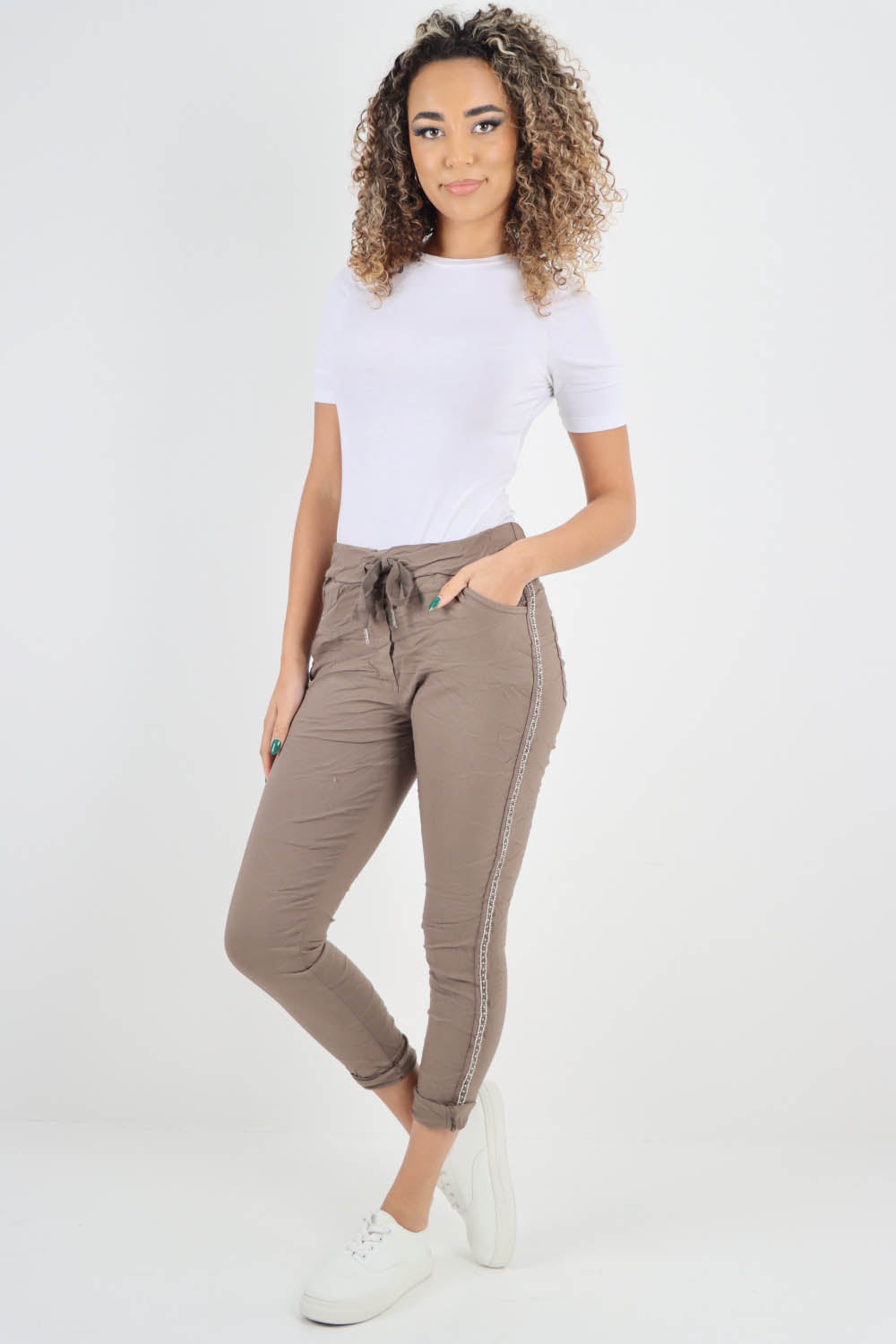 Side Glitter Ribbon Drawstring Magic Pants