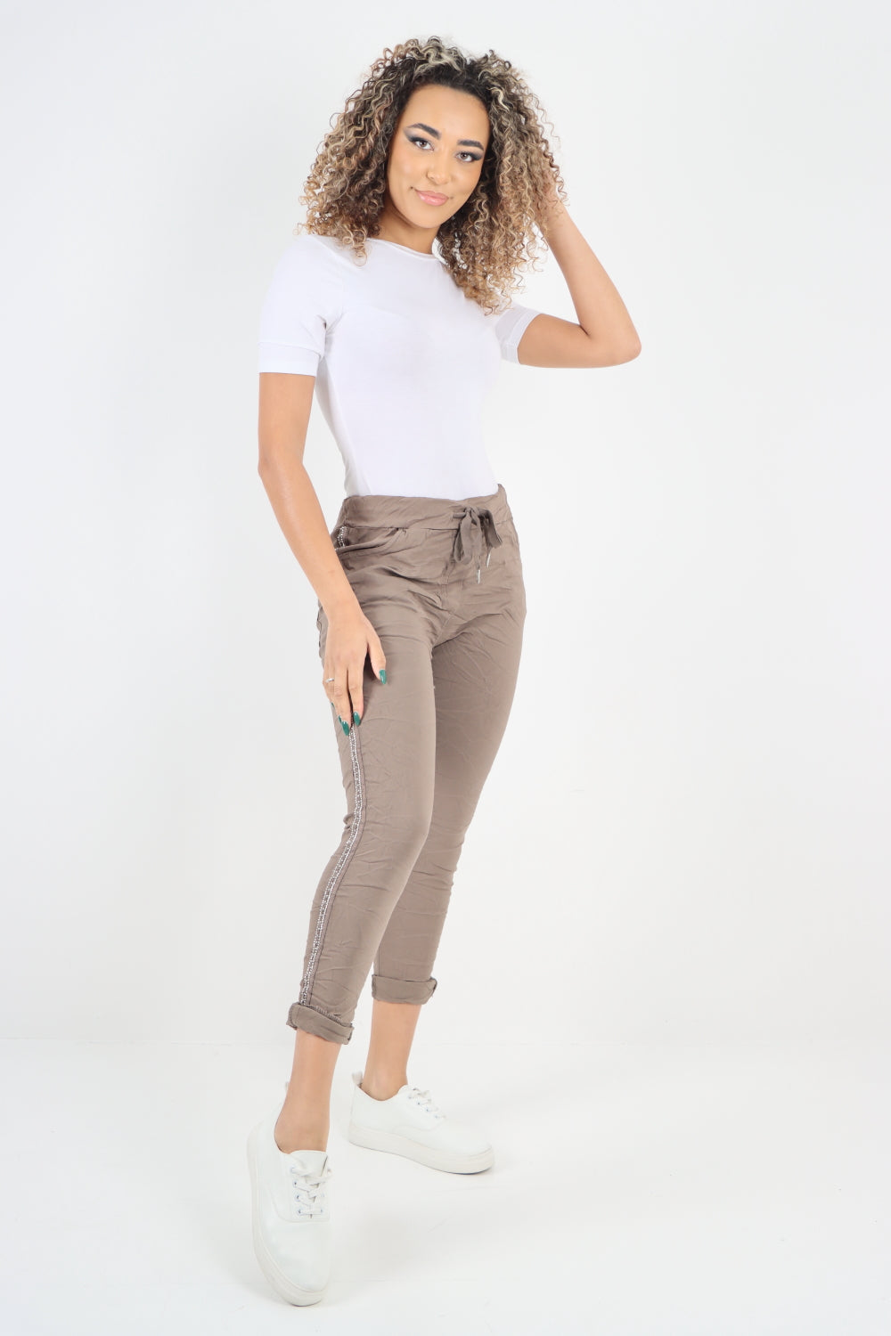 Side Glitter Ribbon Drawstring Magic Pants