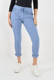 Sky Blue-Side Glitter Ribbon Drawstring Magic Pants