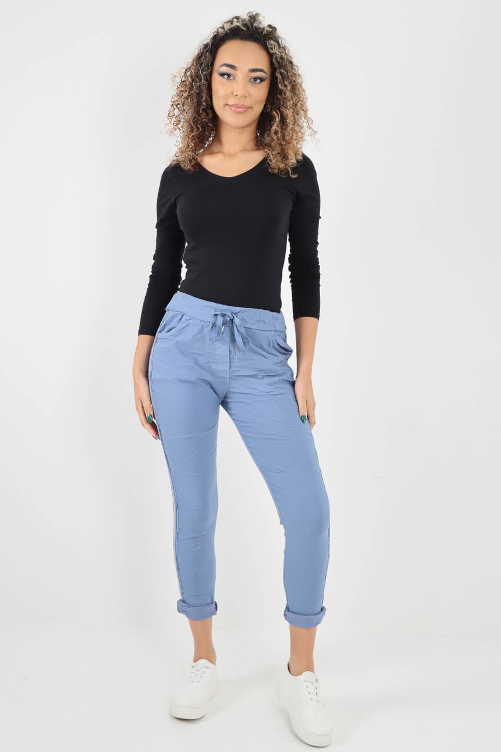 Side Glitter Ribbon Drawstring Magic Pants