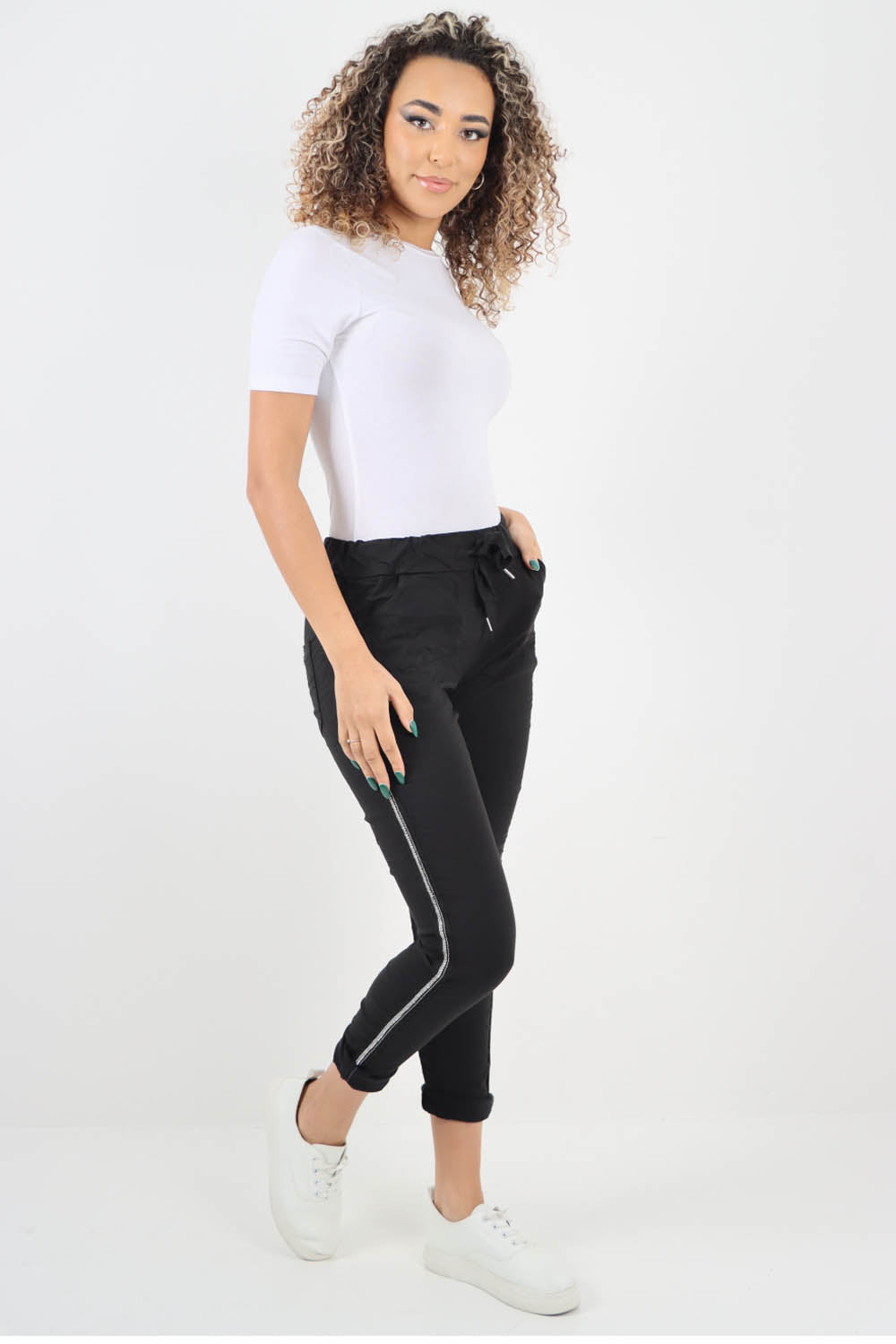 Side Glitter Ribbon Drawstring Magic Pants