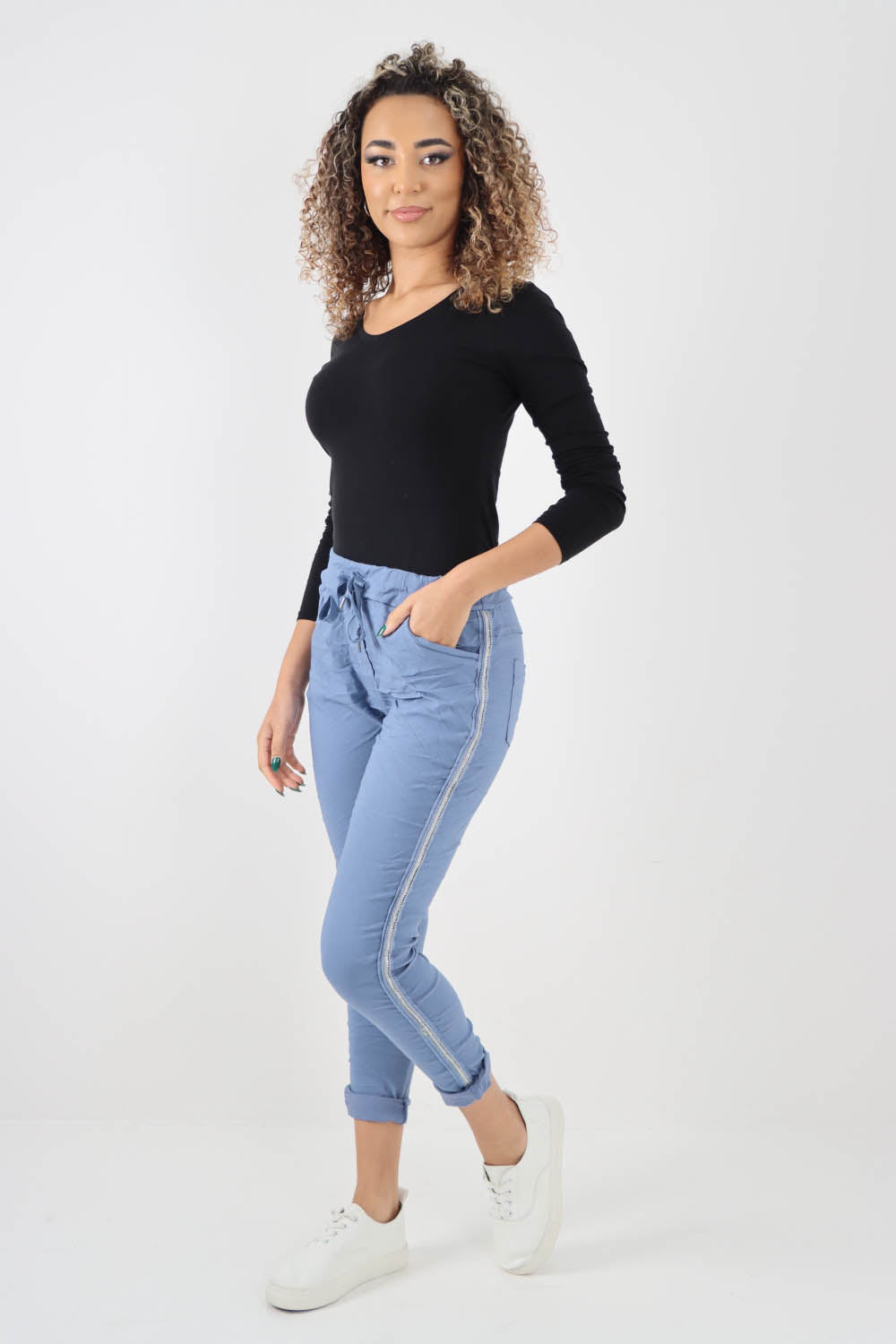 Side Glitter Ribbon Drawstring Magic Pants