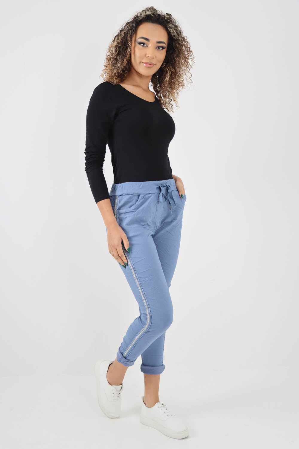 Side Glitter Ribbon Drawstring Magic Pants