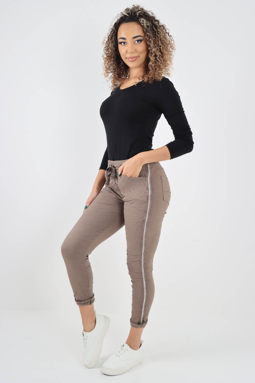 Side Glitter Ribbon Drawstring Magic Pants