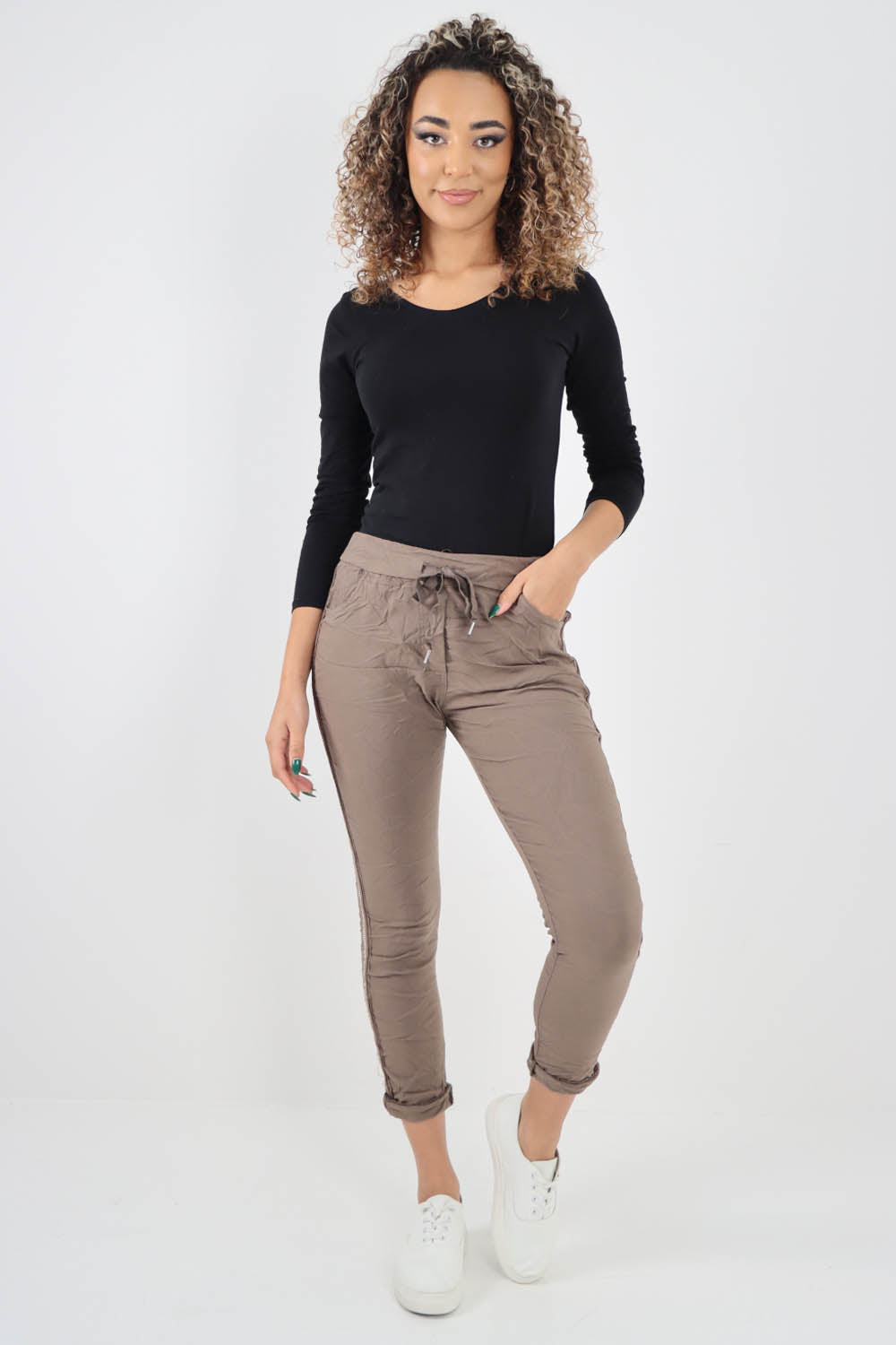 Side Glitter Ribbon Drawstring Magic Pants