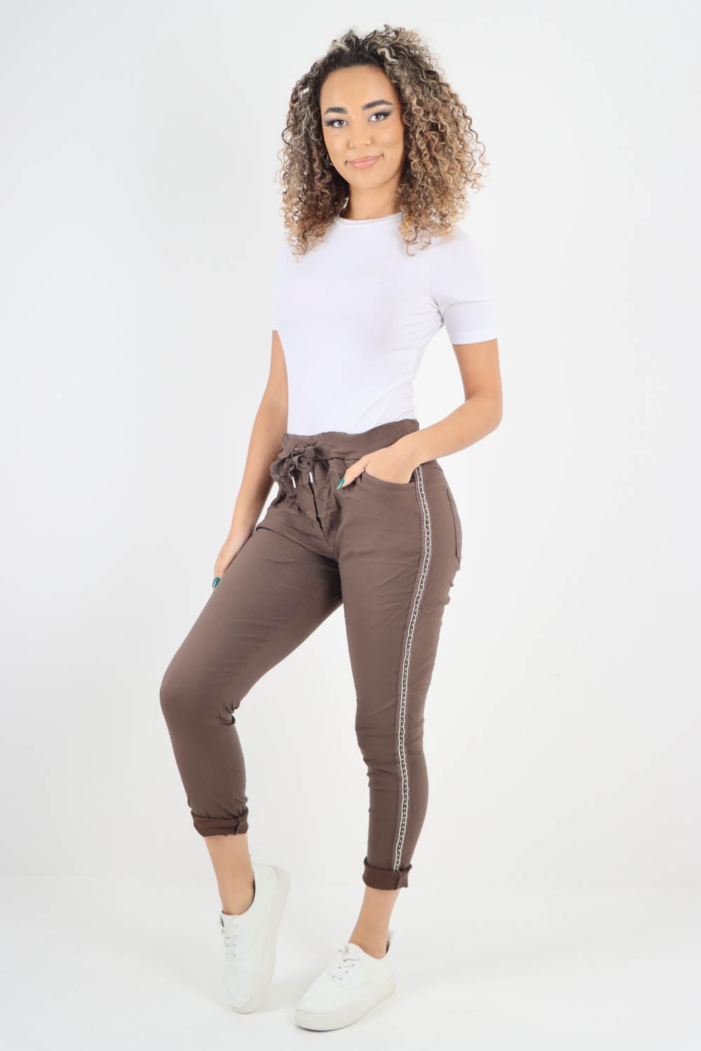 Side Glitter Ribbon Drawstring Magic Pants