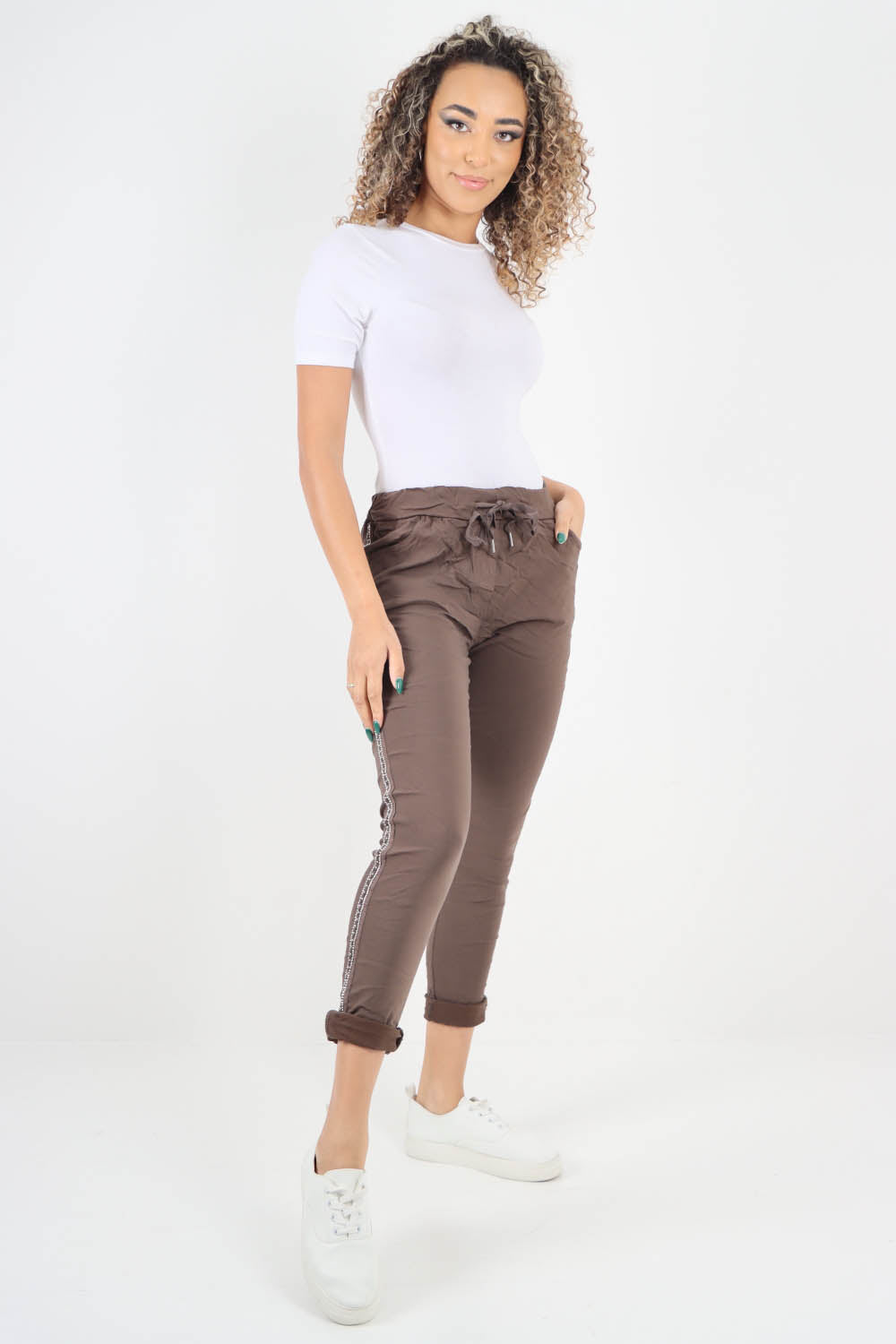 Side Glitter Ribbon Drawstring Magic Pants
