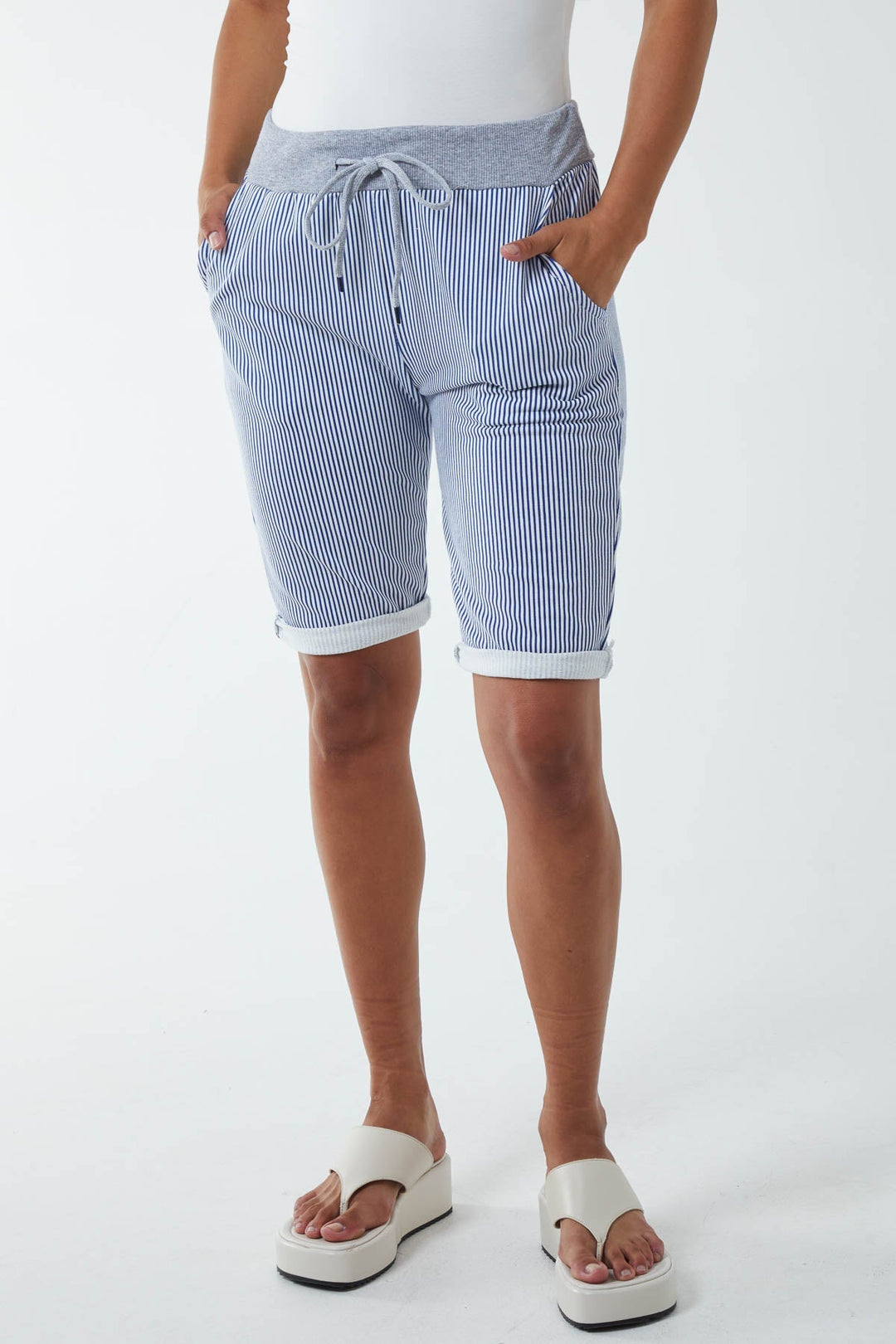 Stripe Shorts with Contrasted Waist