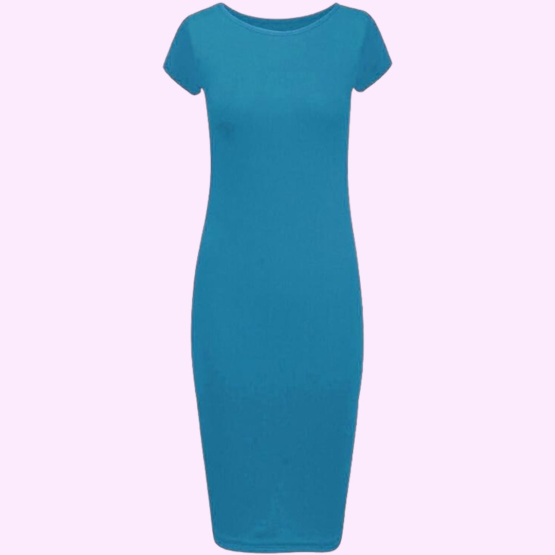 Short Sleeve Scoop Neck Midi Dress