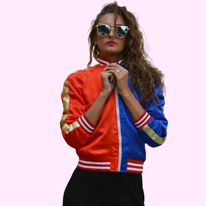 Halloween Ladies Red Blue Jocker Bomber Jacket