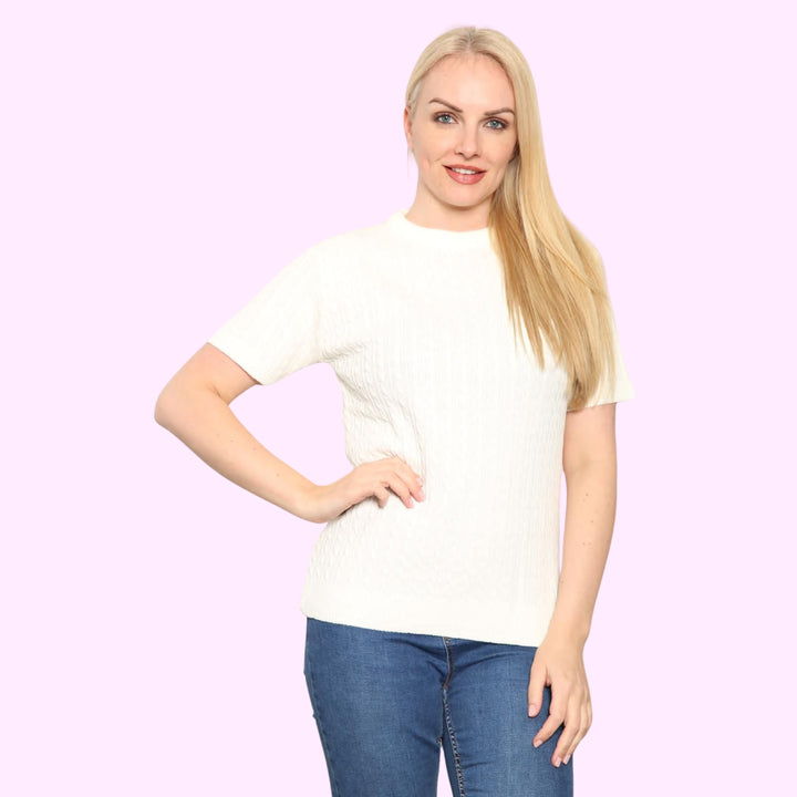 Short Sleeve V Neck Jumper