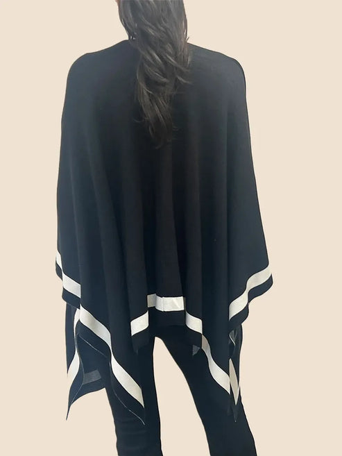 Contrast Border Open Poncho Cape