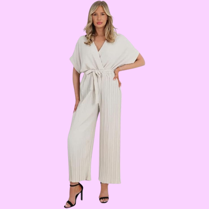 Italian Pleated Belted Wrap Over Jumpsuits