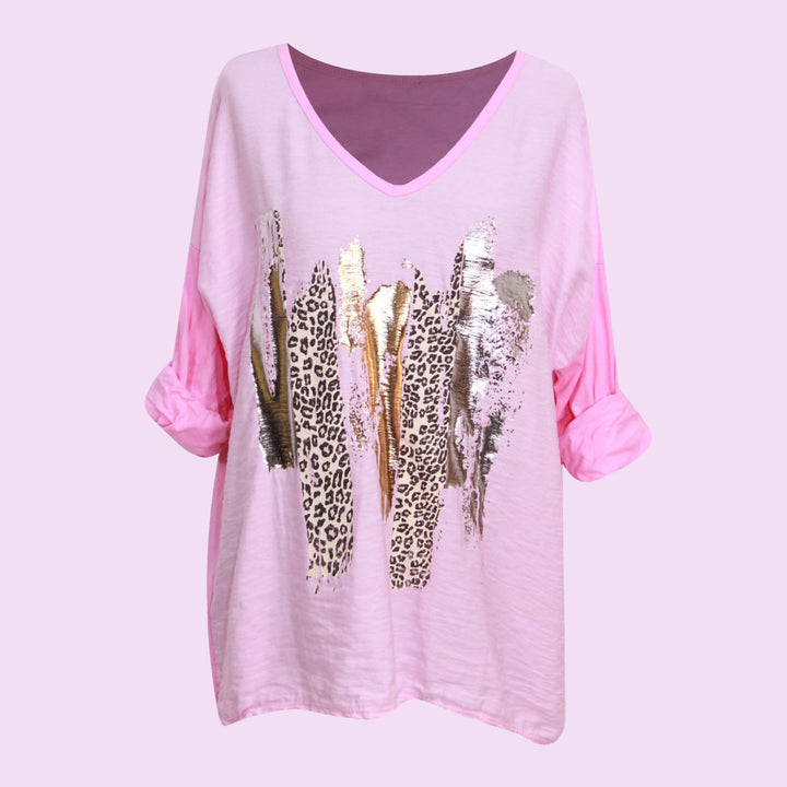 Leopard Splash V-Neck Top