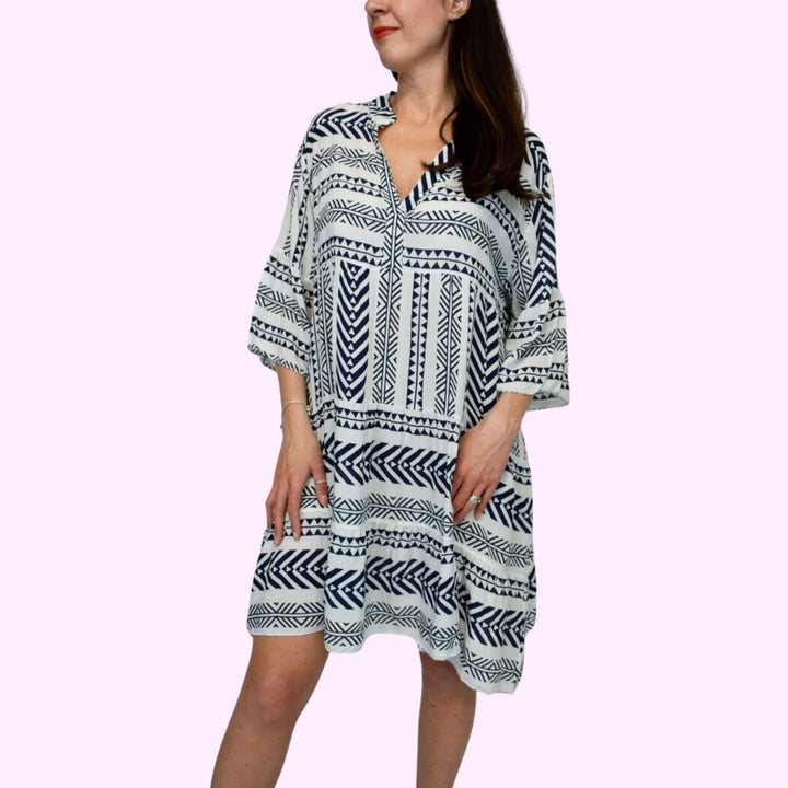 Contrast Aztec Print Italian Smock Dress