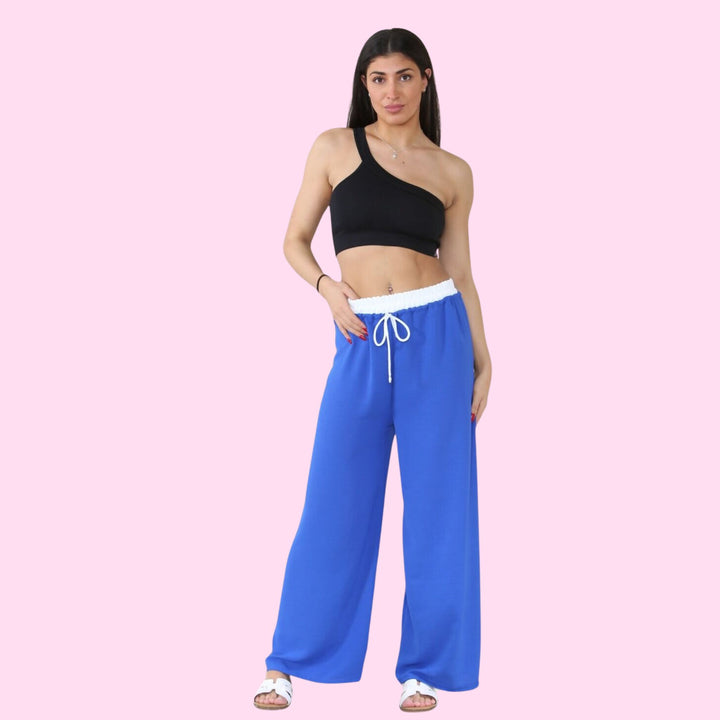 OVERSIZED CONTRAST WAIST BAND STRAIGHT LEG TROUSER