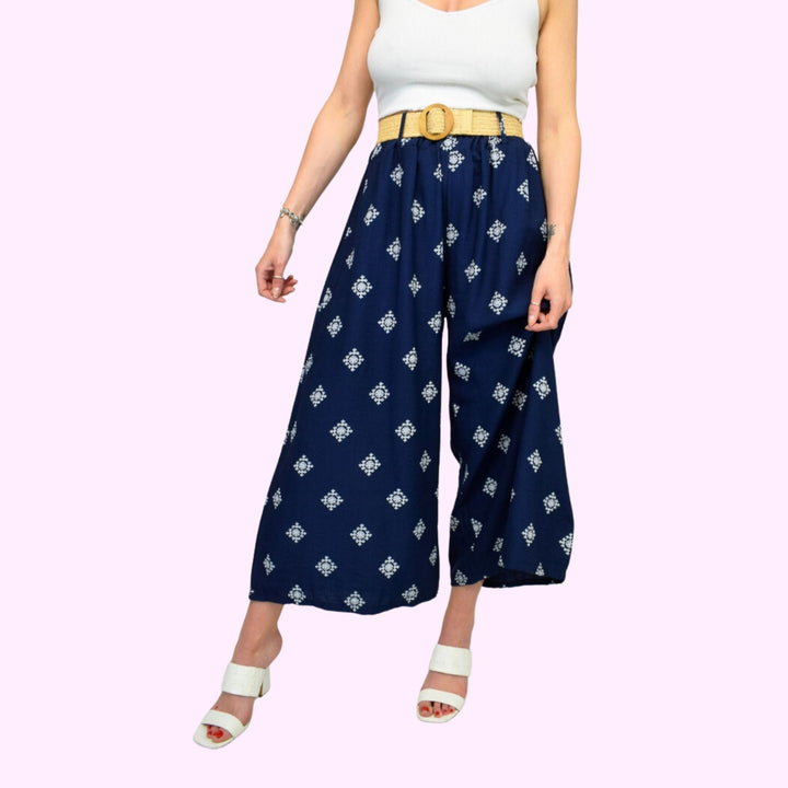 Nautical Print Italian Belted Culottes