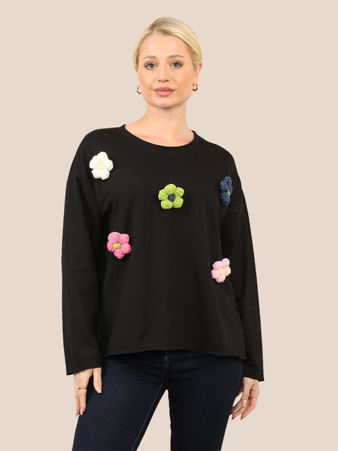 Multi Coloured Flower Appliqué Sweat Top