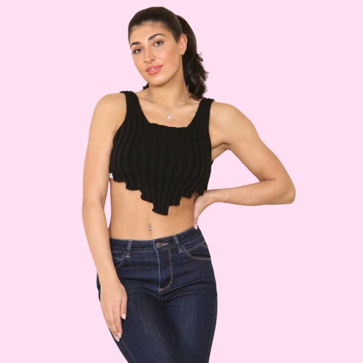 Asymmetric Imogen Hem Knitted Vest Crop Top