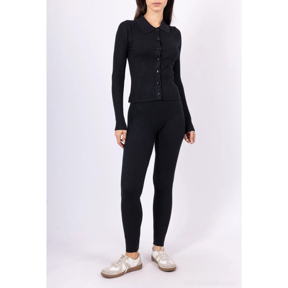 Ribbed knit set top button closure leggings