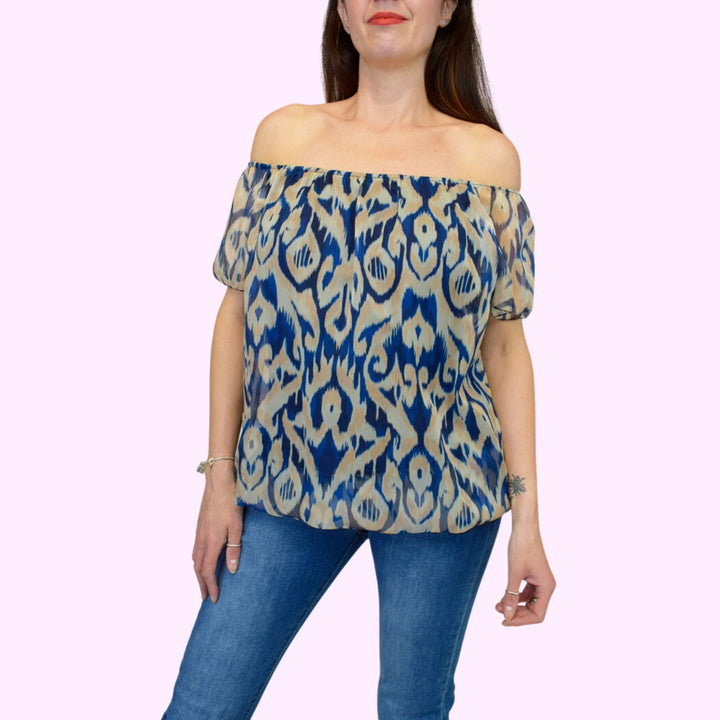 Aztec Print Bardot Chiffon Top