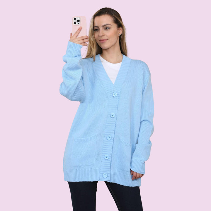 5 BUTTON LONGLINE OVERSIZE BAGGY CARDIGAN