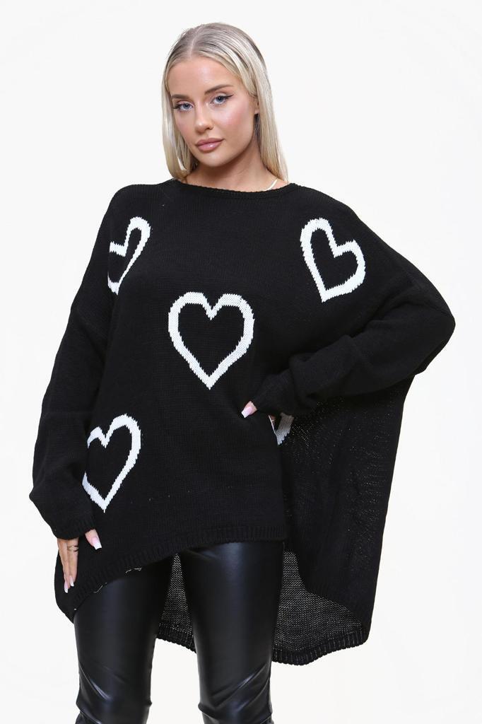 Heart Print Oversized Jumper