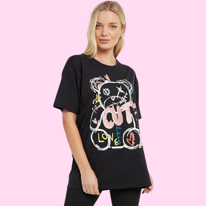 Cute Sequin Eye Printed Oversized T-Shirt