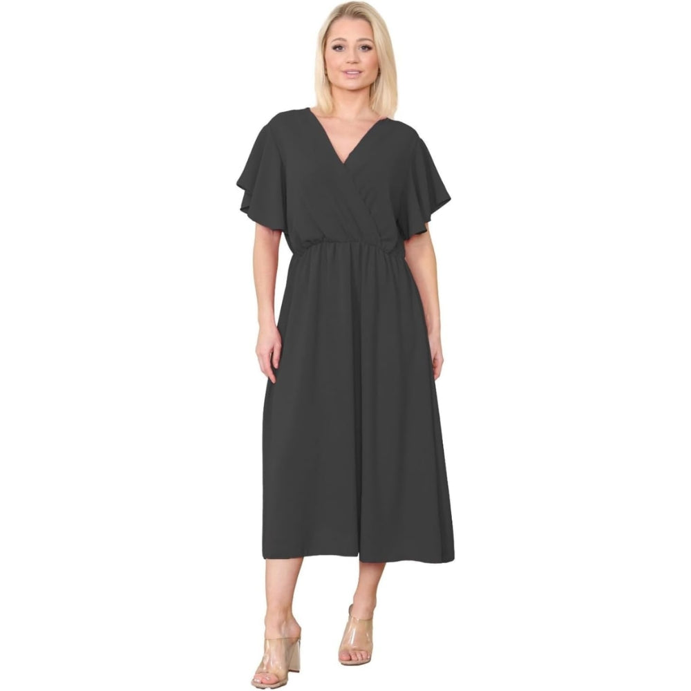 Italian Wrap Over Dress Frill Sleeve
