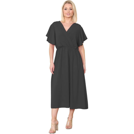 Italian Wrap Over Dress Frill Sleeve