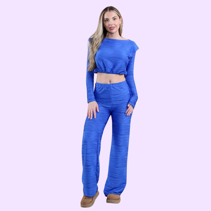 WAVE PLEATED TOP AND WIDE LEG TROUSER CO-ORD SET