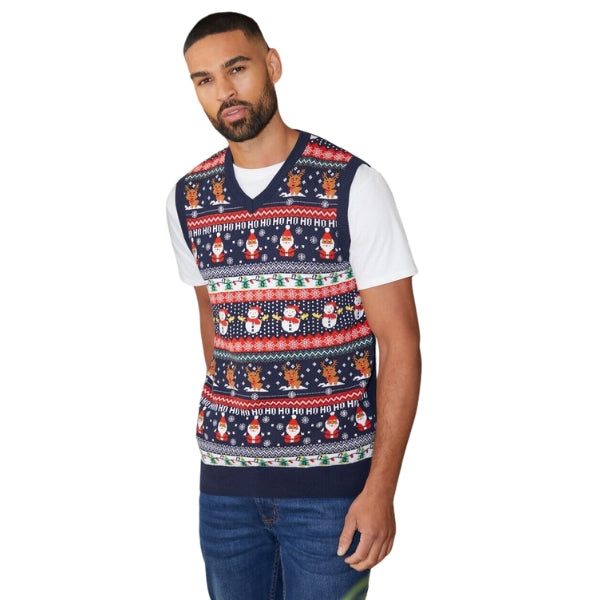 Navy Frosty Knitted Vest Christmas Jumper
