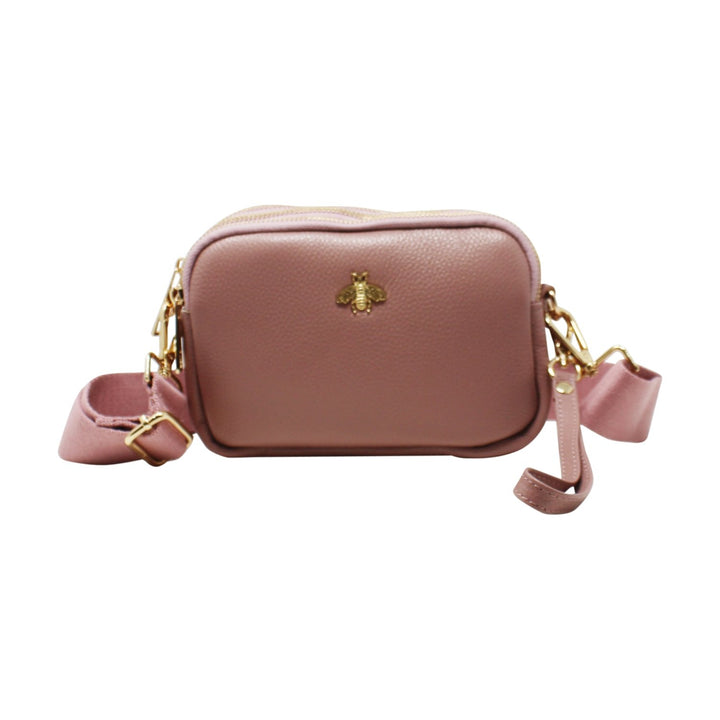 Tri-Zip Leather Clutch Bee Bag with Crossbody Strap