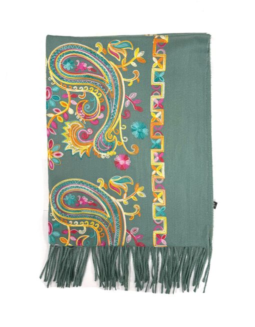 Cashmere Blend Embroidery Parsley Pattern Winter Scarf with Tassel Hem