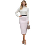 Knee Length Midi Pencil Skirt Plain Colors
