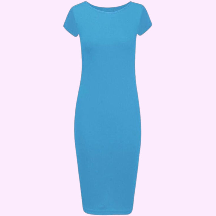 Short Sleeve Scoop Neck Midi Dress