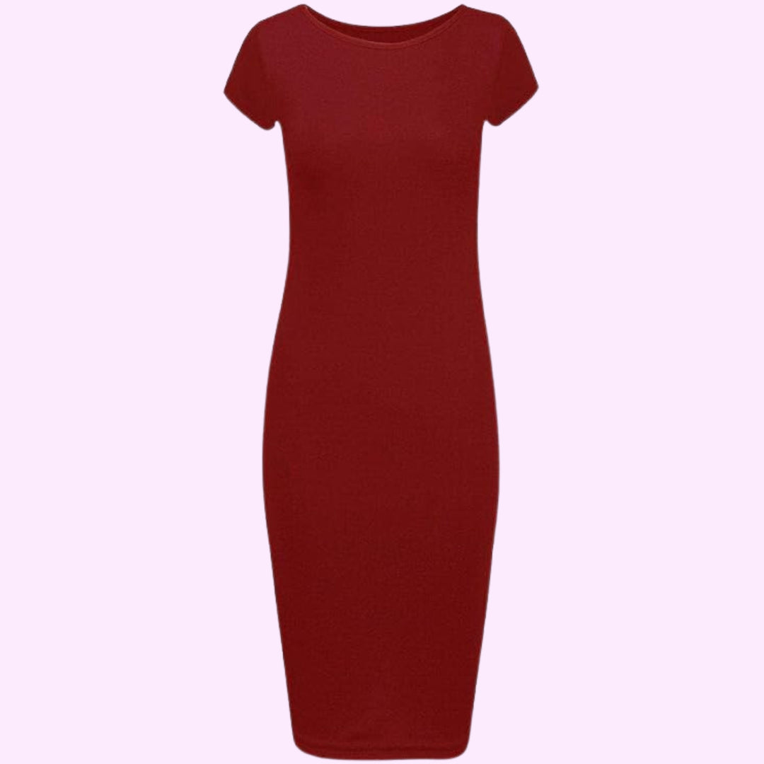 Short Sleeve Scoop Neck Midi Dress