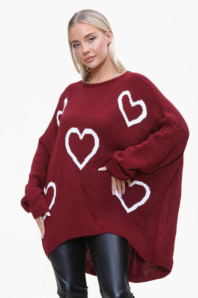 Heart Print Oversized Jumper