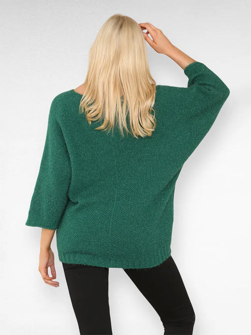 V Neck Oversized Dipped Hem Sweater