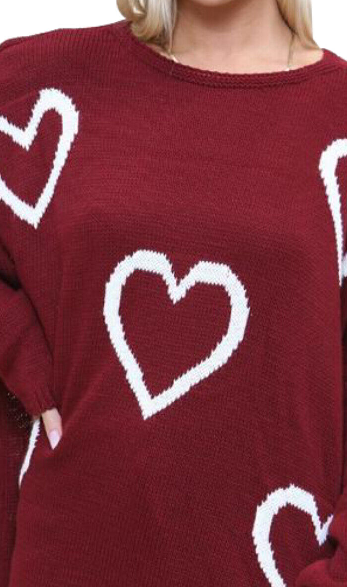 Heart Print Oversized Jumper