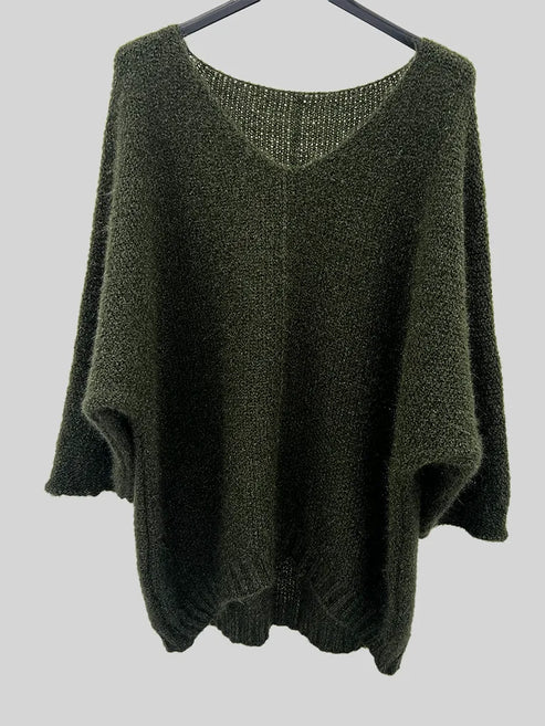 V Neck Oversized Dipped Hem Sweater