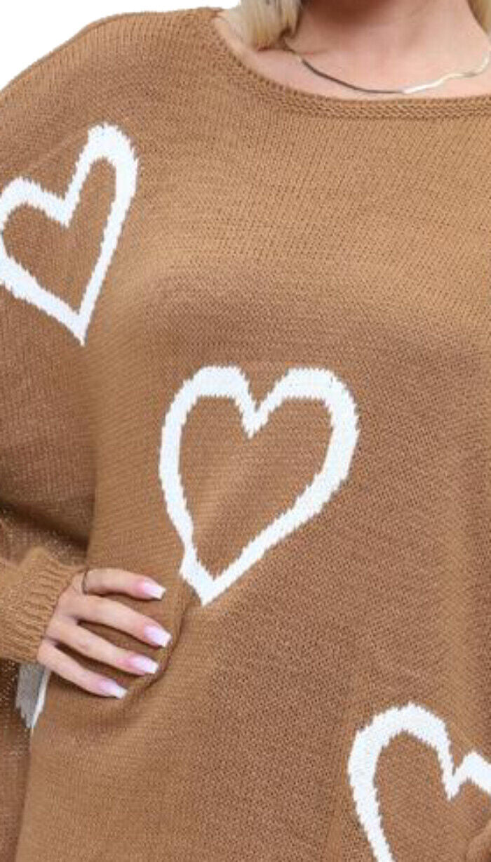 Heart Print Oversized Jumper