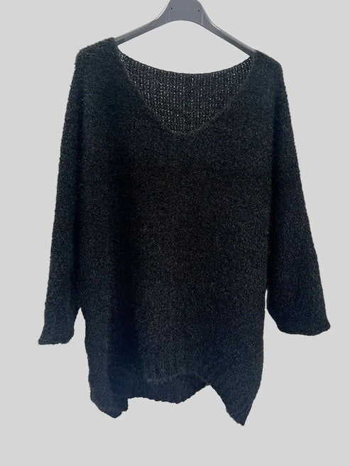 V Neck Oversized Dipped Hem Sweater