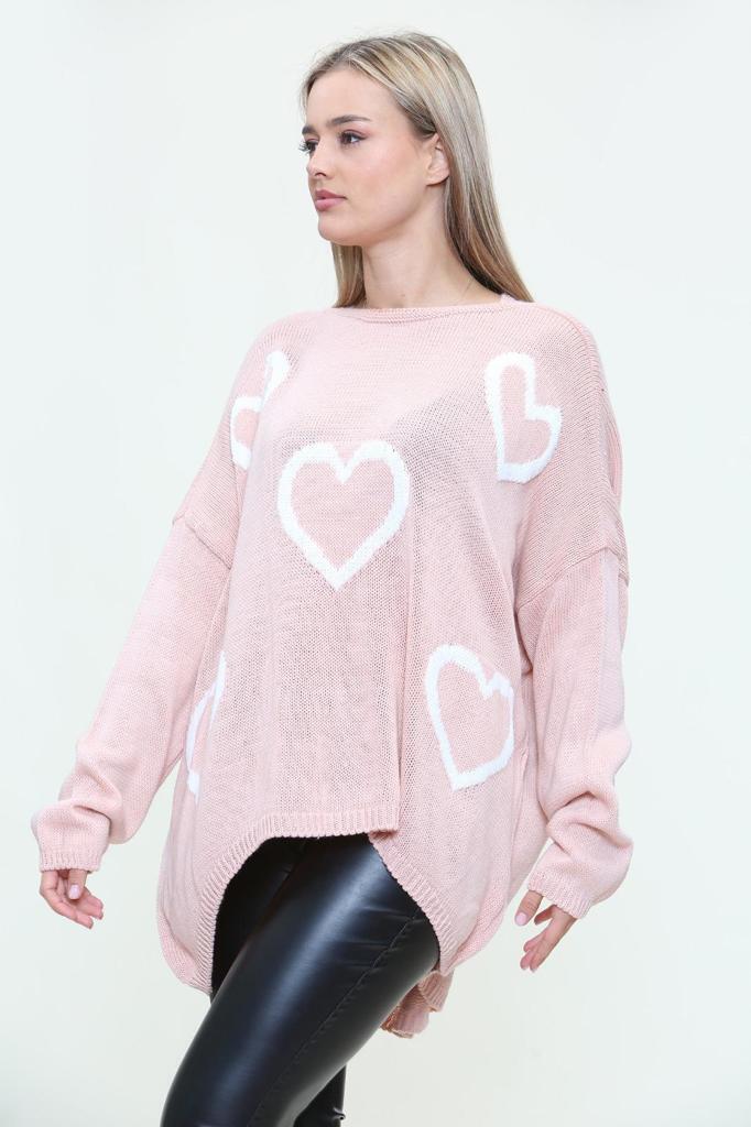 Heart Print Oversized Jumper