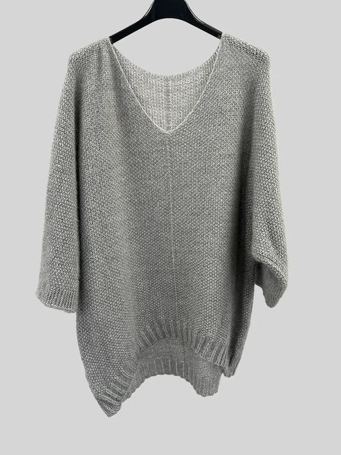 V Neck Oversized Dipped Hem Sweater